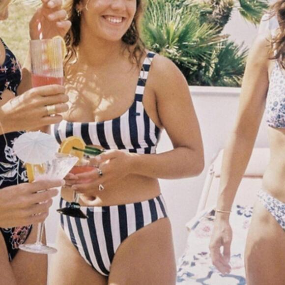 ROXY Juniors Paradise Reversible Bikini Bottoms Navy White Parallel XL New - Picture 9 of 16